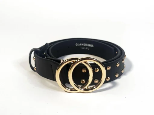 Glamorous Belts|Black-Gold Studded Belt -
