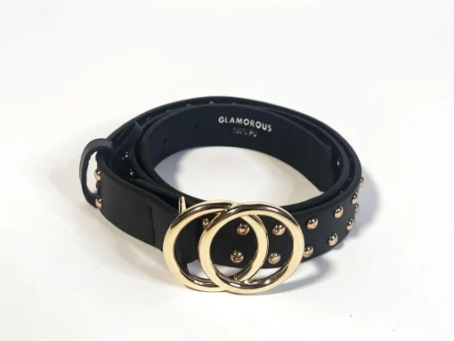Glamorous Belts|Black-Gold Studded Belt -