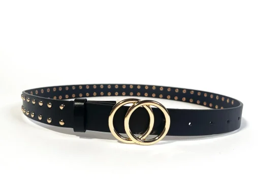 Glamorous Belts|Black-Gold Studded Belt -