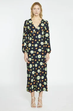 Glamorous Day Dresses|Maxi Dresses|Black-Green Flower V-Neck Maxi-Dress -