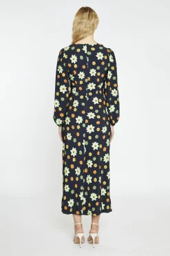 Glamorous Day Dresses|Maxi Dresses|Black-Green Flower V-Neck Maxi-Dress -