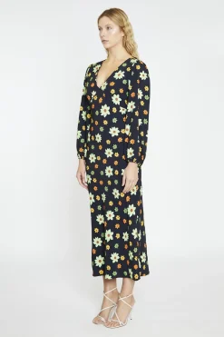 Glamorous Day Dresses|Maxi Dresses|Black-Green Flower V-Neck Maxi-Dress -