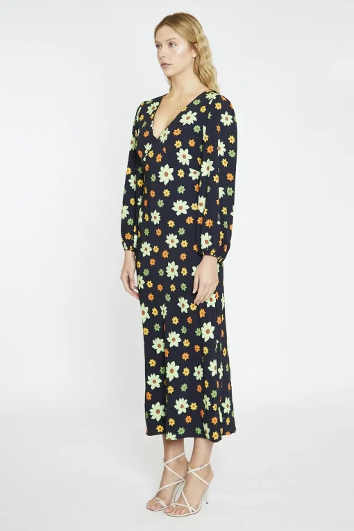 Glamorous Day Dresses|Maxi Dresses|Black-Green Flower V-Neck Maxi-Dress -