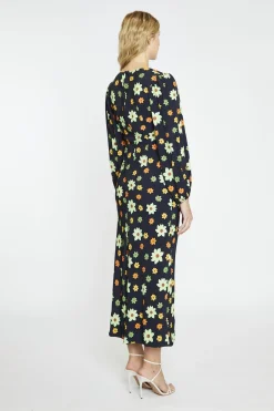Glamorous Day Dresses|Maxi Dresses|Black-Green Flower V-Neck Maxi-Dress -