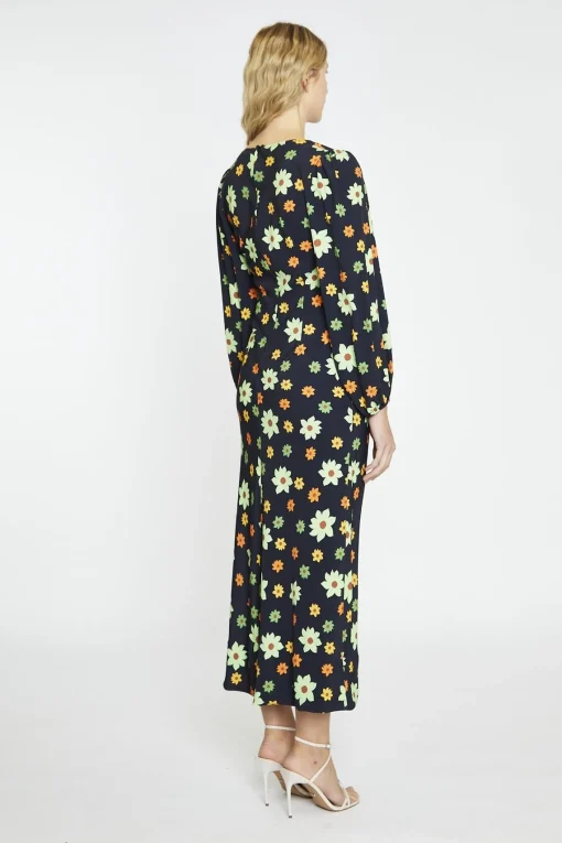 Glamorous Day Dresses|Maxi Dresses|Black-Green Flower V-Neck Maxi-Dress -
