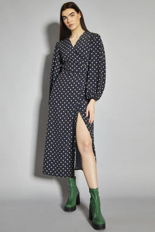 Glamorous Day Dresses|Maxi Dresses|Black-Green Geo-Daisy Wrap Maxi-Dress -