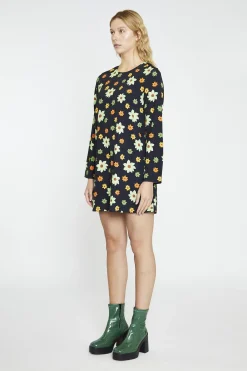 Glamorous Mini Dresses|Mini Dresses|Black-Green-Flower Long-Sleeve Mini-dress -