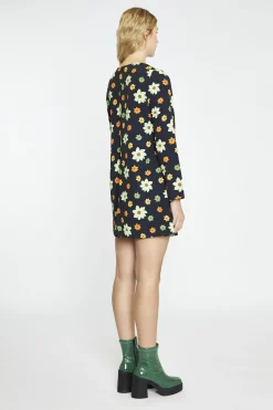 Glamorous Mini Dresses|Mini Dresses|Black-Green-Flower Long-Sleeve Mini-dress -
