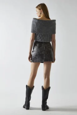 Glamorous Mini Skirts|Black-Marble PU Split Mini Skirt -