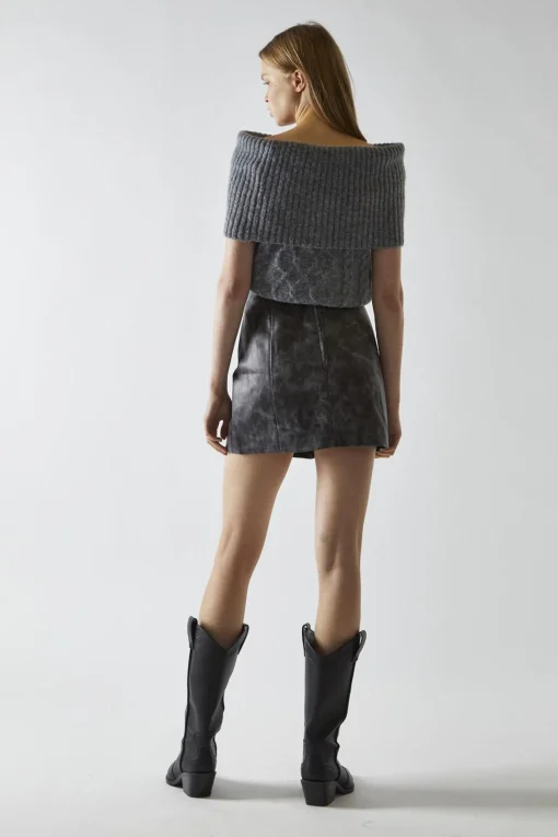 Glamorous Mini Skirts|Black-Marble PU Split Mini Skirt -