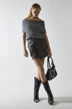 Glamorous Mini Skirts|Black-Marble PU Wrap Cargo Mini-Skirt -