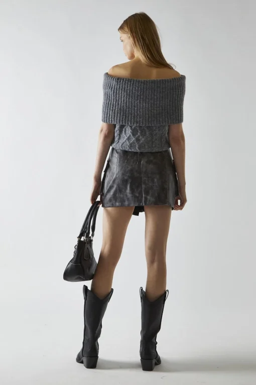 Glamorous Mini Skirts|Black-Marble PU Wrap Cargo Mini-Skirt -