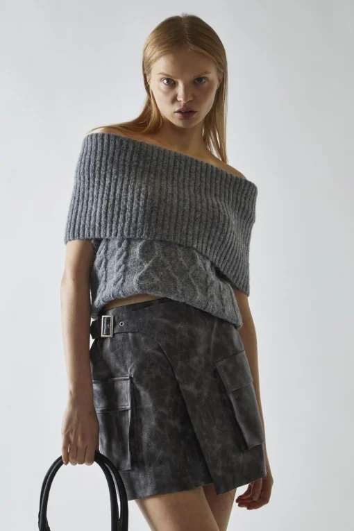 Glamorous Mini Skirts|Black-Marble PU Wrap Cargo Mini-Skirt -