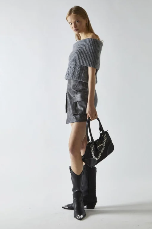 Glamorous Mini Skirts|Black-Marble PU Wrap Cargo Mini-Skirt -