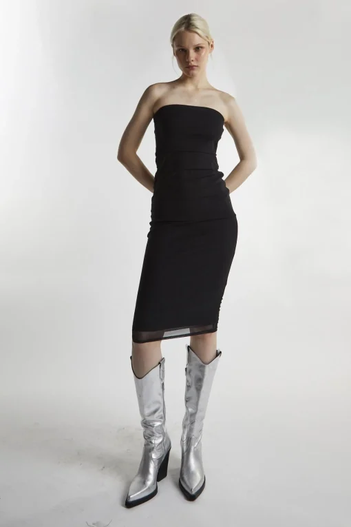 Glamorous Day Dresses|Party Dresses|Black-Mesh Bandeau Bodycon Midaxi-Dress -