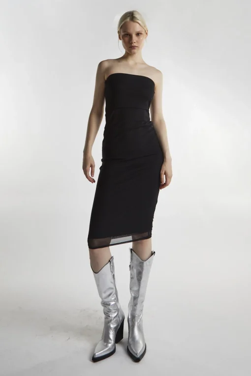 Glamorous Day Dresses|Party Dresses|Black-Mesh Bandeau Bodycon Midaxi-Dress -