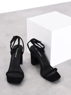 Glamorous Heels|Black-Micro Thin-Strap High-Heels -