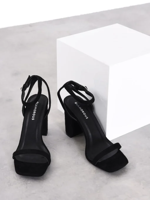Glamorous Heels|Black-Micro Thin-Strap High-Heels -