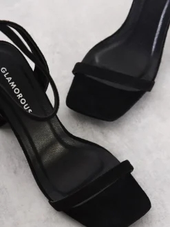 Glamorous Heels|Black-Micro Thin-Strap High-Heels -