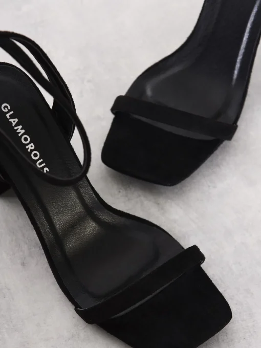 Glamorous Heels|Black-Micro Thin-Strap High-Heels -