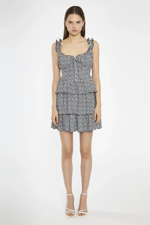 Glamorous Day Dresses|Mini Dresses|Black-Multi Daisy Gathered Tiered Mini-Dress -