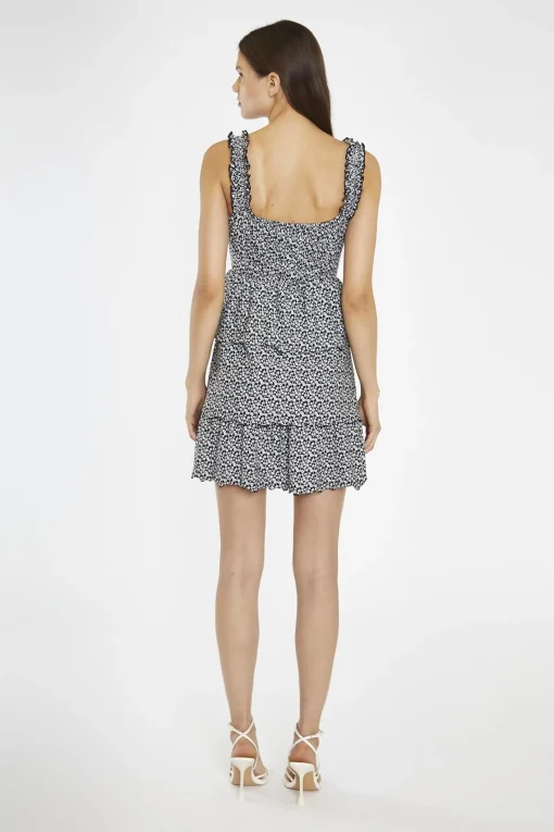 Glamorous Day Dresses|Mini Dresses|Black-Multi Daisy Gathered Tiered Mini-Dress -