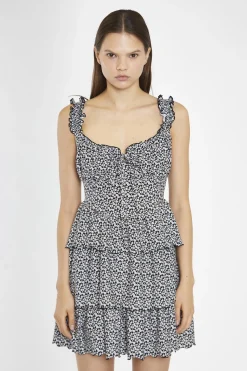 Glamorous Day Dresses|Mini Dresses|Black-Multi Daisy Gathered Tiered Mini-Dress -