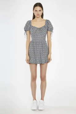 Glamorous Playsuits|Black-Multi Daisy Tie-Back Playsuit -