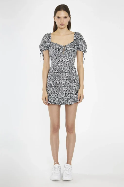 Glamorous Playsuits|Black-Multi Daisy Tie-Back Playsuit -