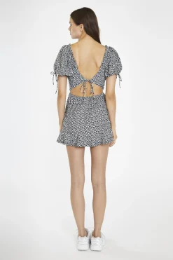 Glamorous Playsuits|Black-Multi Daisy Tie-Back Playsuit -