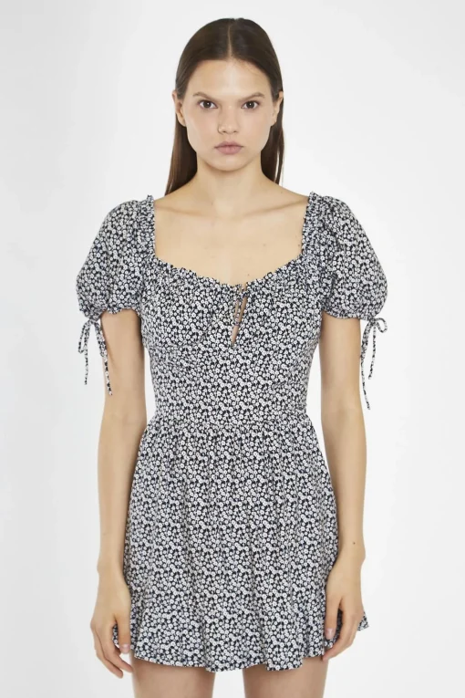 Glamorous Playsuits|Black-Multi Daisy Tie-Back Playsuit -