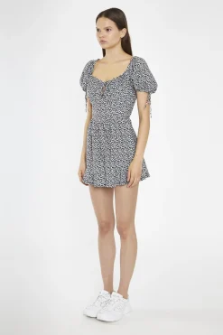 Glamorous Playsuits|Black-Multi Daisy Tie-Back Playsuit -