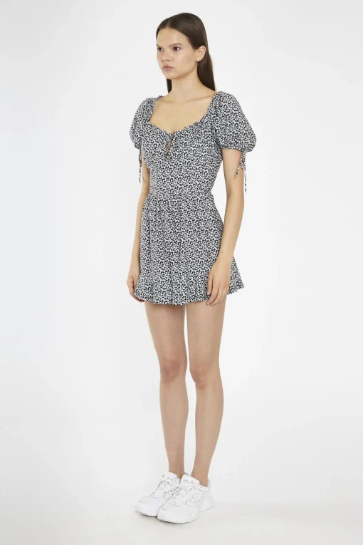 Glamorous Playsuits|Black-Multi Daisy Tie-Back Playsuit -