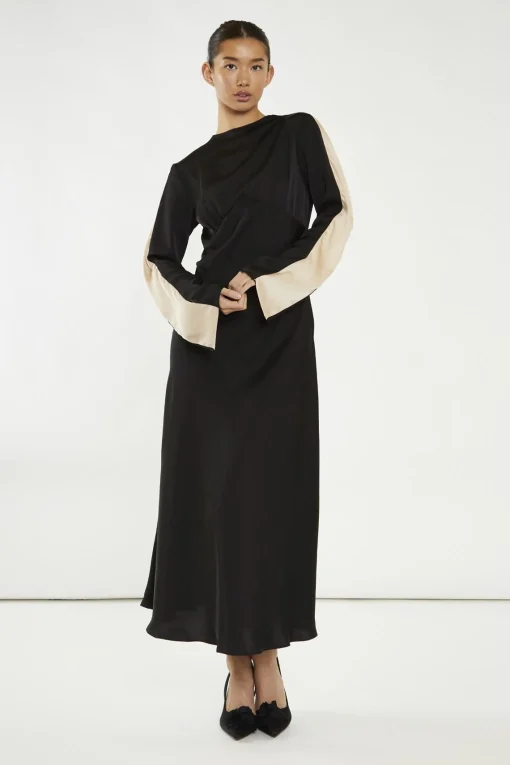 Glamorous Day Dresses|Party Dresses|Black-Nude Waterfall Ruffle Maxi-Dress -