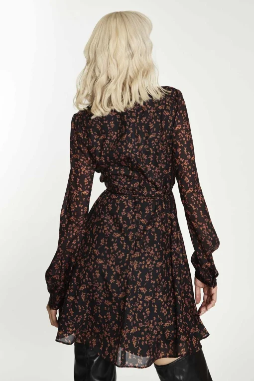 Glamorous Day Dresses|Mini Dresses|Black-Orange Floral V-Neck Mini-Dress -