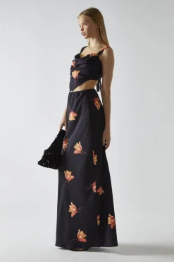 Glamorous Going Out Skirts|Co-ords|Black-Orange Flower Bias-Cut Maxi-Skirt -