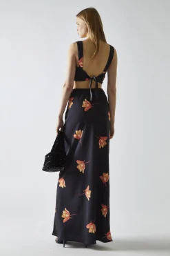 Glamorous Going Out Skirts|Co-ords|Black-Orange Flower Bias-Cut Maxi-Skirt -