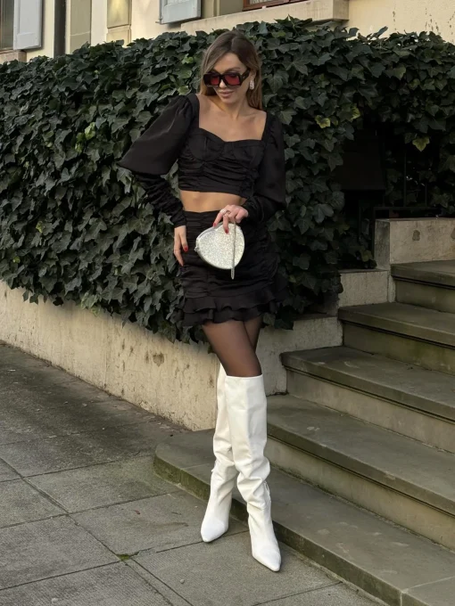 Glamorous Going Out Tops|Co-ords|Black-Pink Kaitlyn Co-ord Ruched Crop-Top -
