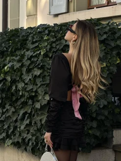 Glamorous Going Out Tops|Co-ords|Black-Pink Kaitlyn Co-ord Ruched Crop-Top -