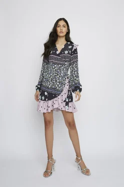 Glamorous Day Dresses|Mini Dresses|Black-Pink-Multi-Flower Multi-Ruffle-Layers Mini-Dresses -