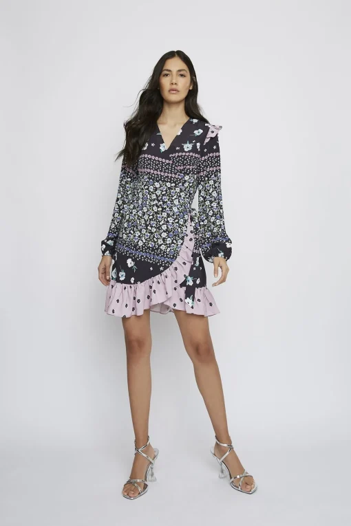 Glamorous Day Dresses|Mini Dresses|Black-Pink-Multi-Flower Multi-Ruffle-Layers Mini-Dresses -