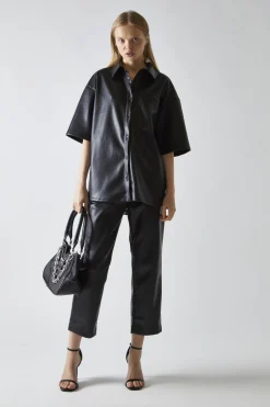 Glamorous Co-ords|Blouses & Shirts|Black-PU Boxy Oversized-Shirt -
