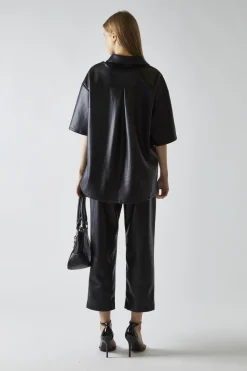 Glamorous Co-ords|Blouses & Shirts|Black-PU Boxy Oversized-Shirt -