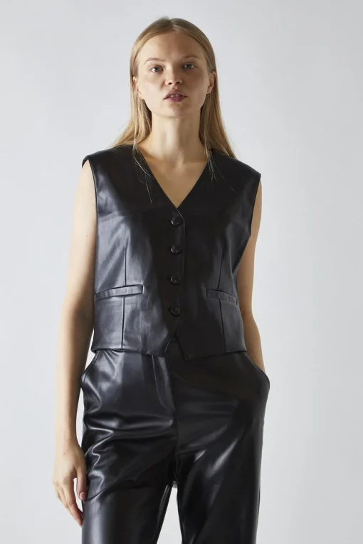 Glamorous Co-ords|Coats|Black-PU Classic-Waistcoat -