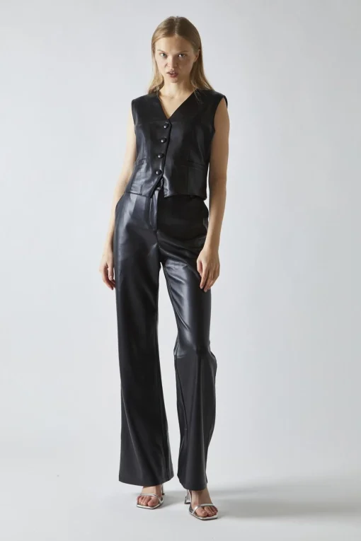 Glamorous Co-ords|Coats|Black-PU Classic-Waistcoat -