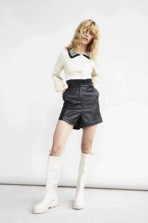 Glamorous Woven Shorts|Black-PU Paper-Bag Shorts -