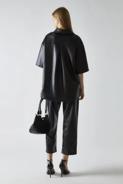 Glamorous Co-ords|Black-PU Straight-Fit Crop-Trousers -