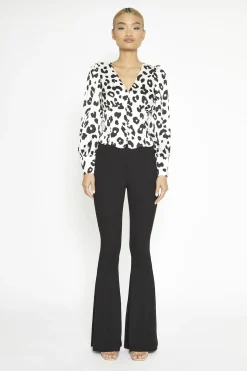 Glamorous Flares|Black-Rib High-Waisted Flared-Trousers -