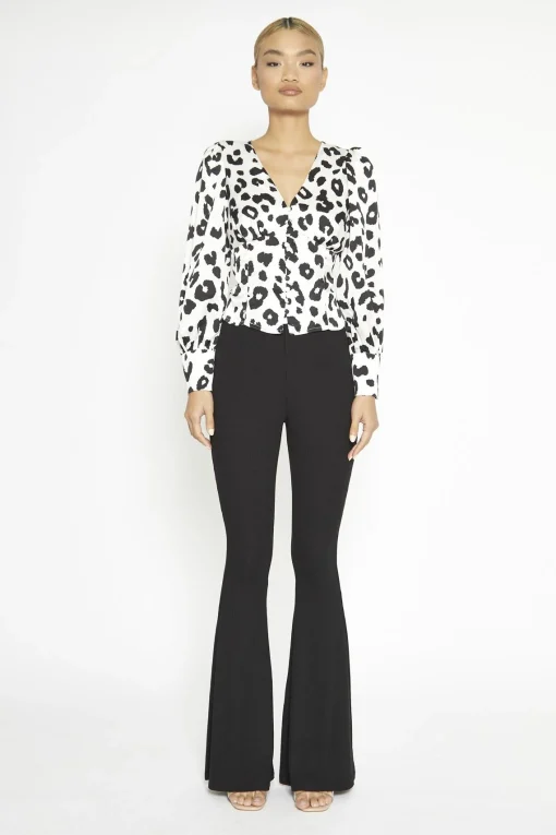 Glamorous Flares|Black-Rib High-Waisted Flared-Trousers -