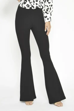 Glamorous Flares|Black-Rib High-Waisted Flared-Trousers -